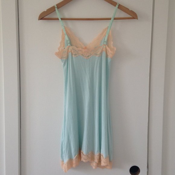NWOT Blush Light Blue/Green Slip Dress With Lace - Picture 5 of 9